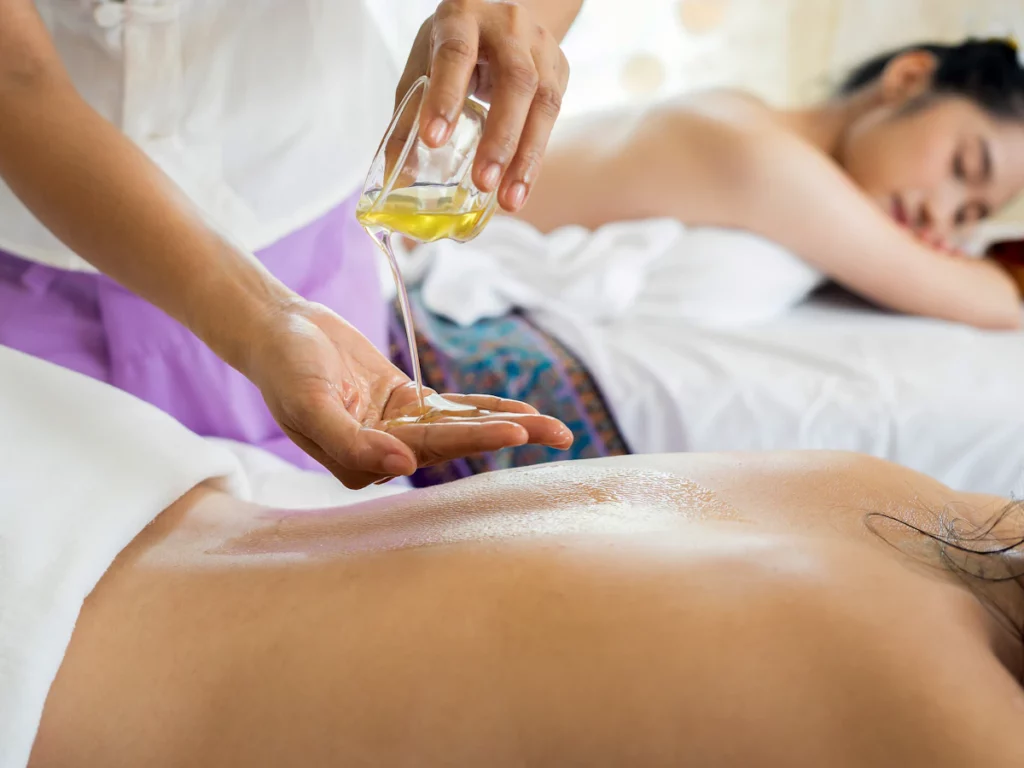 Client relaxing on a treatment table
